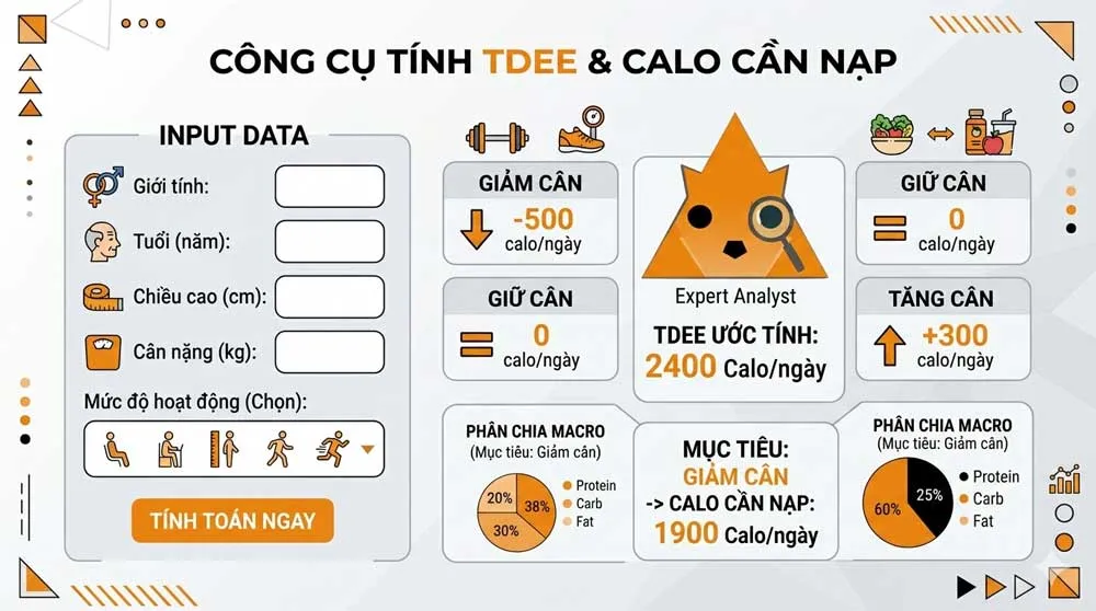 Công cụ tính TDEE và calo cần nạp mỗi ngày giúp xác định nhu cầu năng lượng cơ thể
