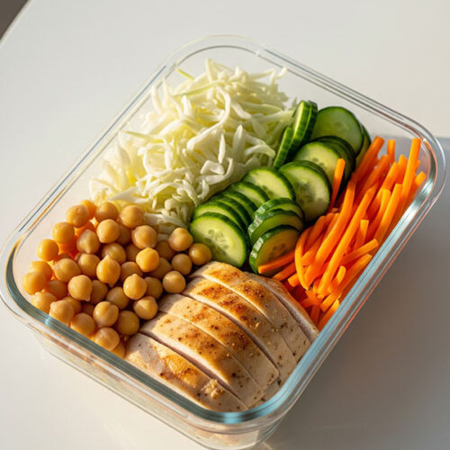 Salad đậu gà ức gà chiên với rau củ vị chua ngọt